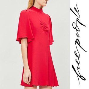 Free People Mini Dress in Bright Red with Flutter Sleeves